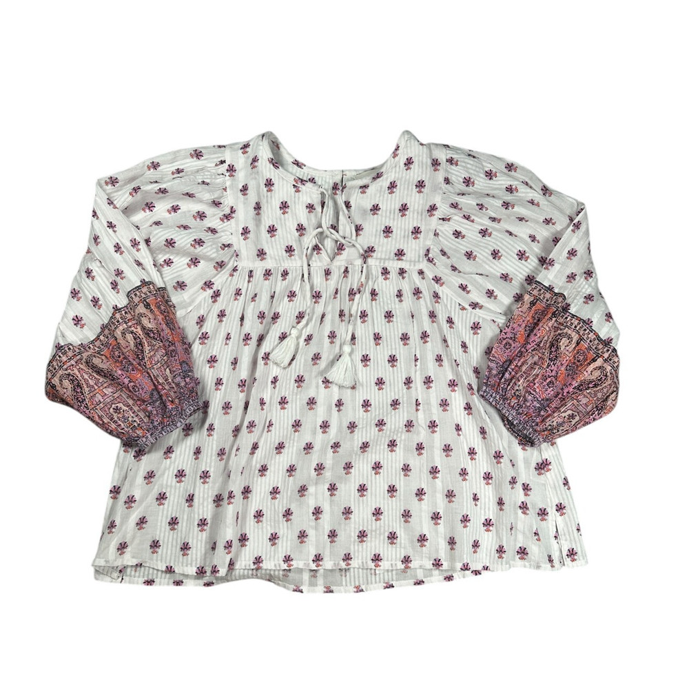 Cleobella Tawny Blouse S Mahal Block Print Cotton Boho Peasant Cottagecore