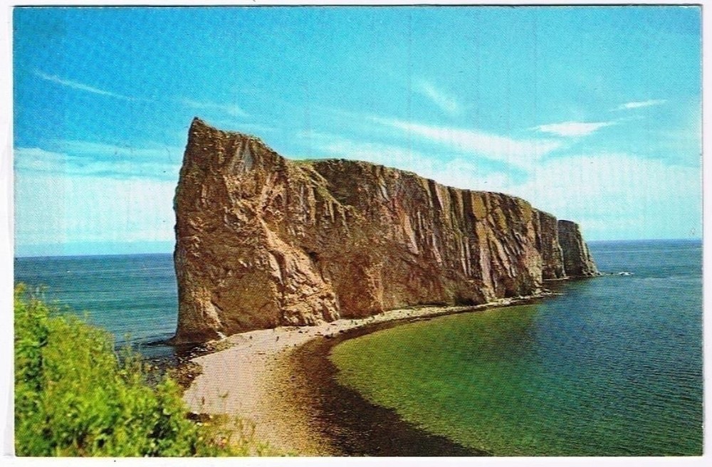Quebec Laminated Postcard RPPC Perce Rock Gaspe Peninsula