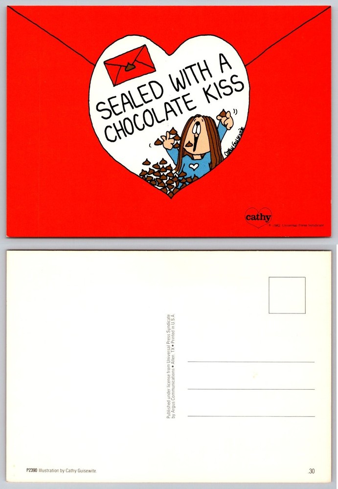 Cathy Guisewite Postcard Sealed with a Chocolate Kiss Comic Strip 1982 Unposted