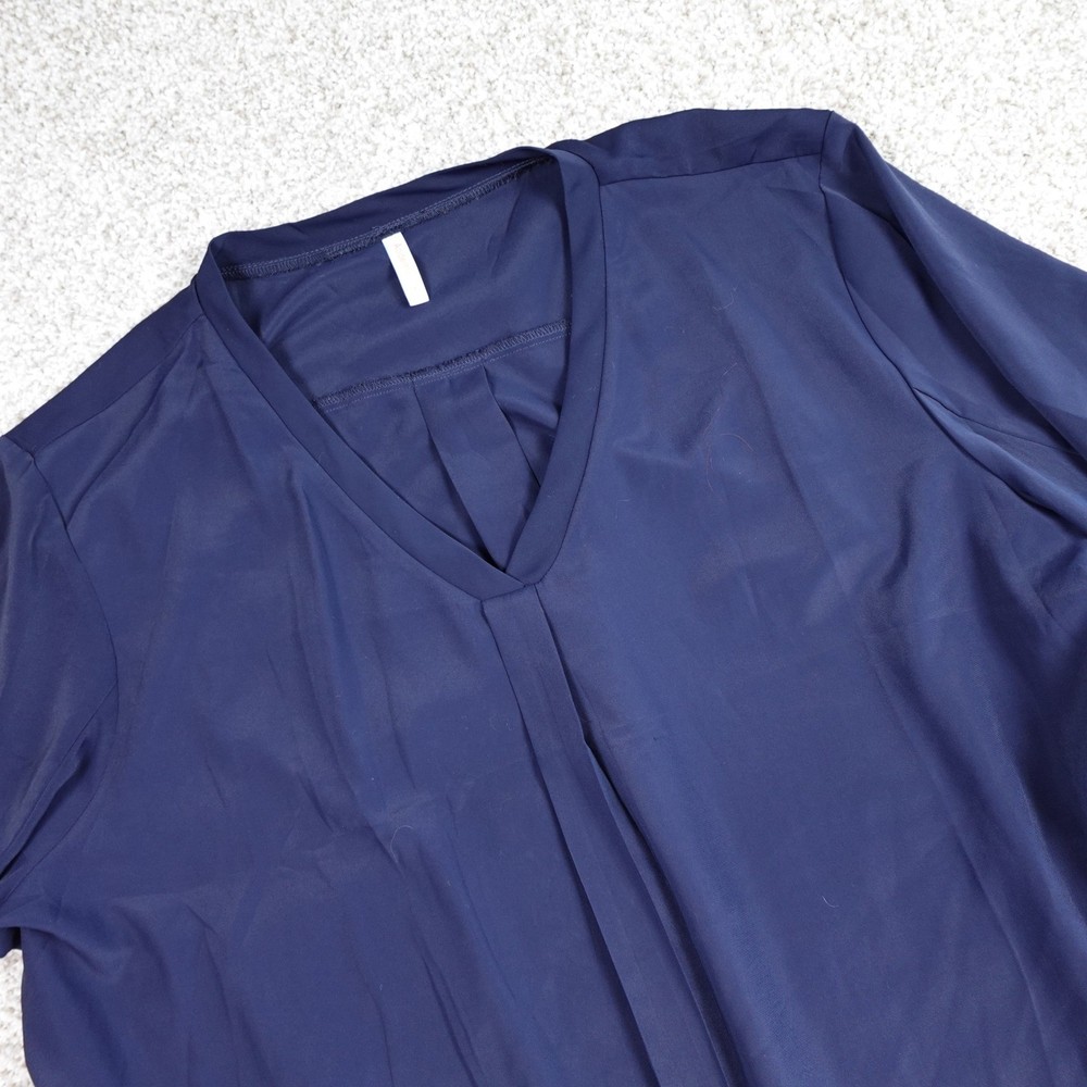 Aodemo Navy Blue V-Neck 3/4 Sleeve Pleated Front Blouse Plus Size 3XL