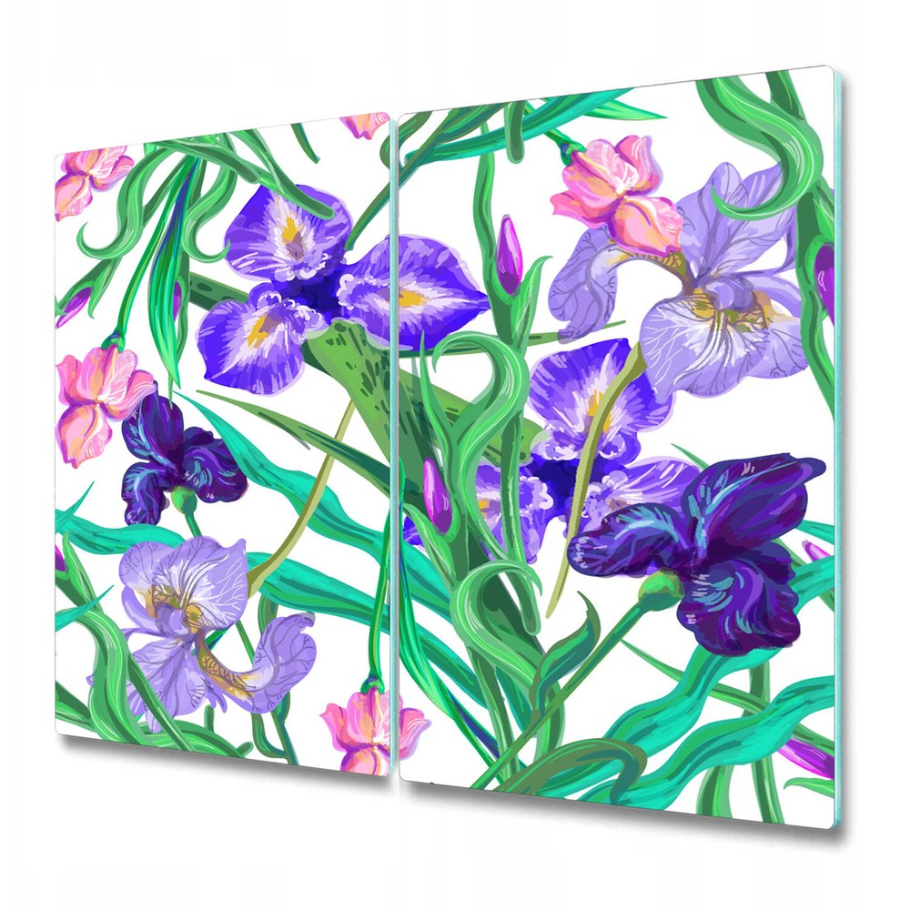 Glass Kitchen Chopping Board Worktop Saver Flowers IRIS Floral blue 2x30x52