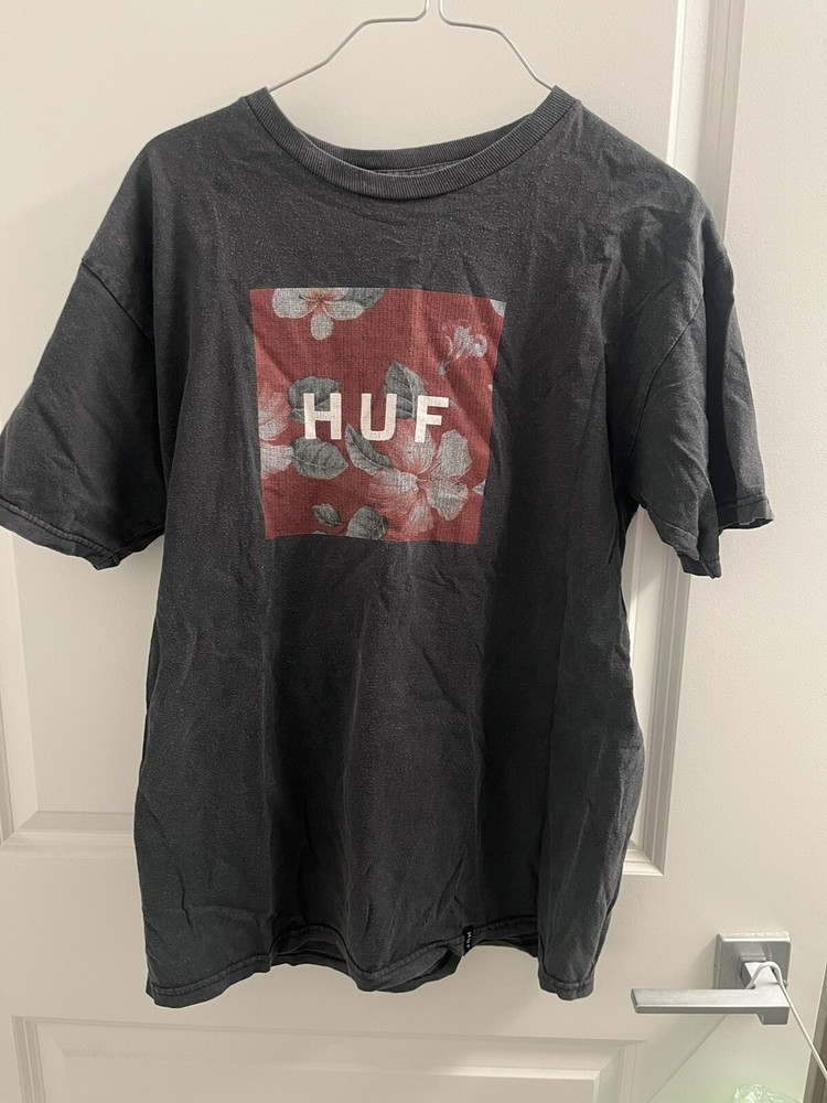 HUF Black Floral Graphic Mens T-Shirt Size Medium Vintage 2010