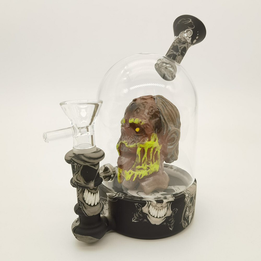 4.7 Silicone & Glass Bong Skull Waterwheel Hookah Smoking Water Pipe +14mm Bowl
