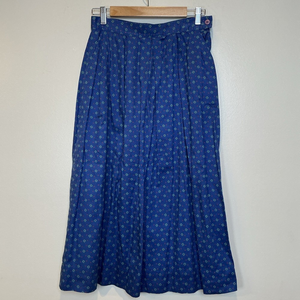 JG HOOK Vintage Women's Midi Skirt Sz 12 Blue Geometric Pleated