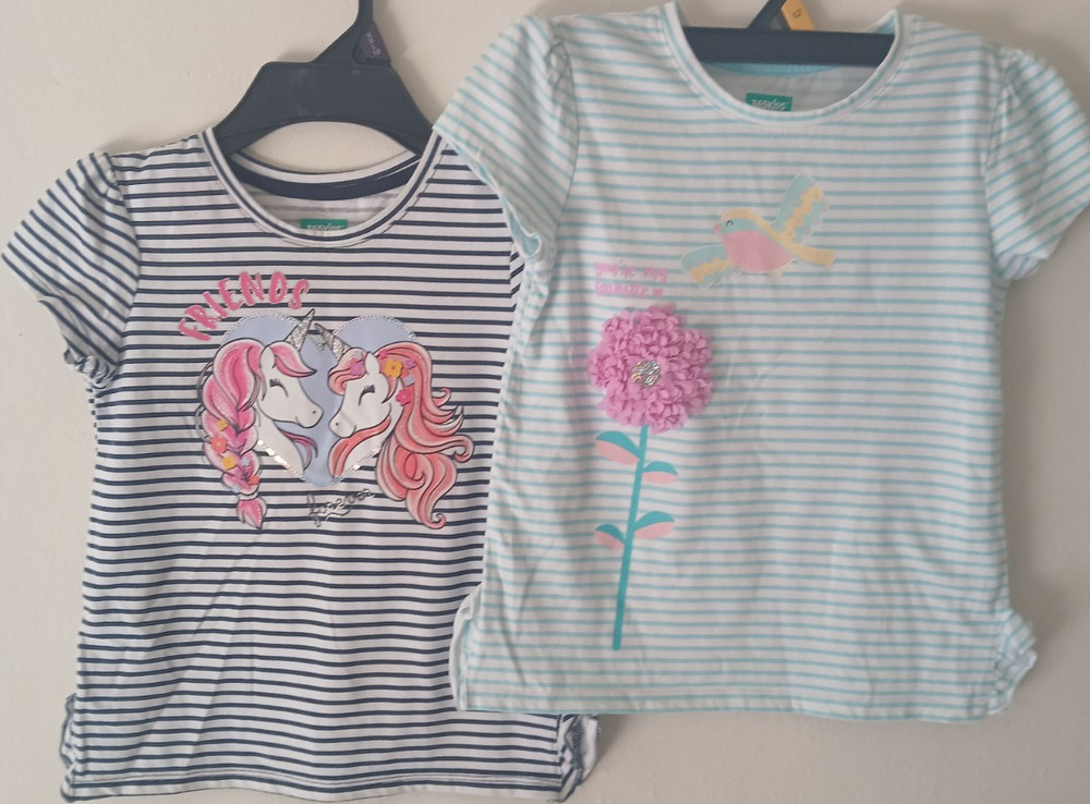 365Kids Girls 7/8 Striped Short Sleeve Crew blouse Unicorn Lot 2