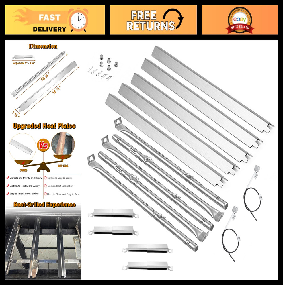 5 Burner Grill Replacement Parts - Heat Tents, Burners & Igniter for Charbroil