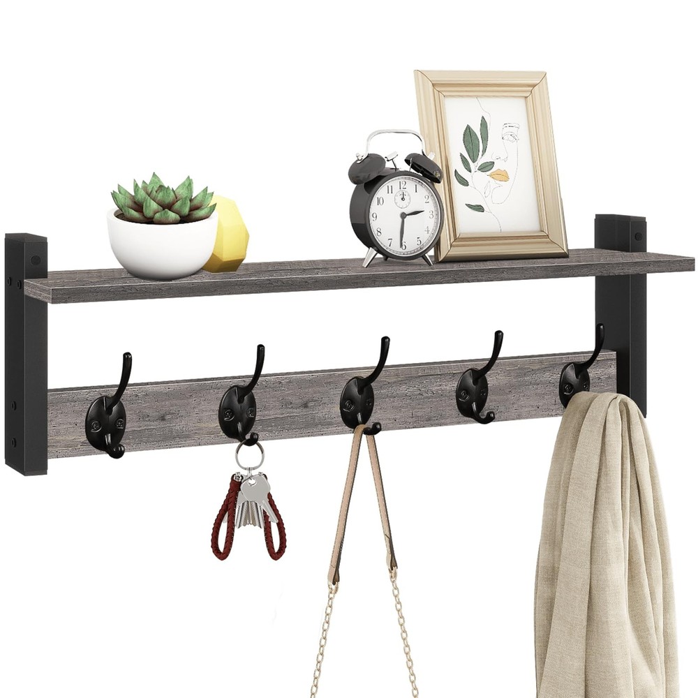 Homode Wall Hooks With Shelf, 24 Inch Coat Rack Wall Mount for Entryway, Clot...
