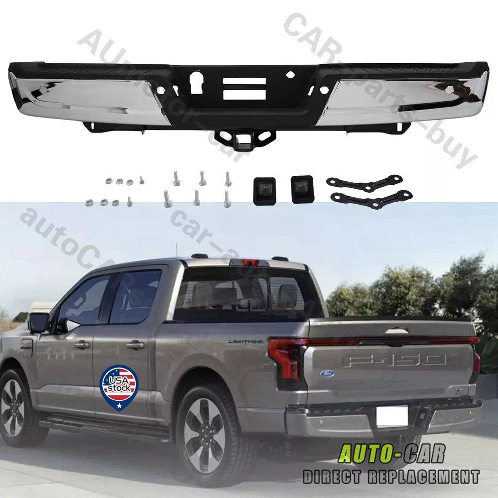 Chrome Rear Bumper Complete For 2021-2023 Ford F-150 w/ Max Tow Sensor Holes DE