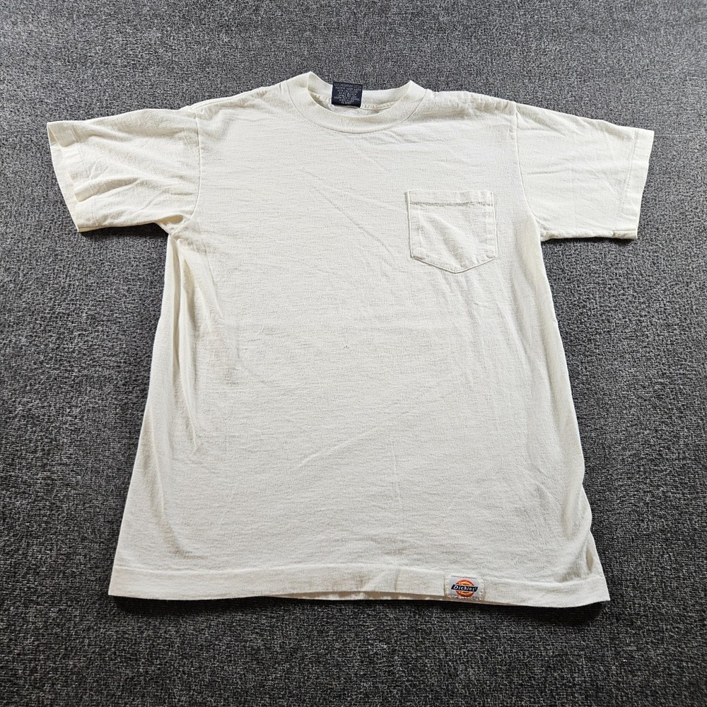 Vintage Dickies Pocket T-shirt 90s White Made In USA Single-stitch Size Medium
