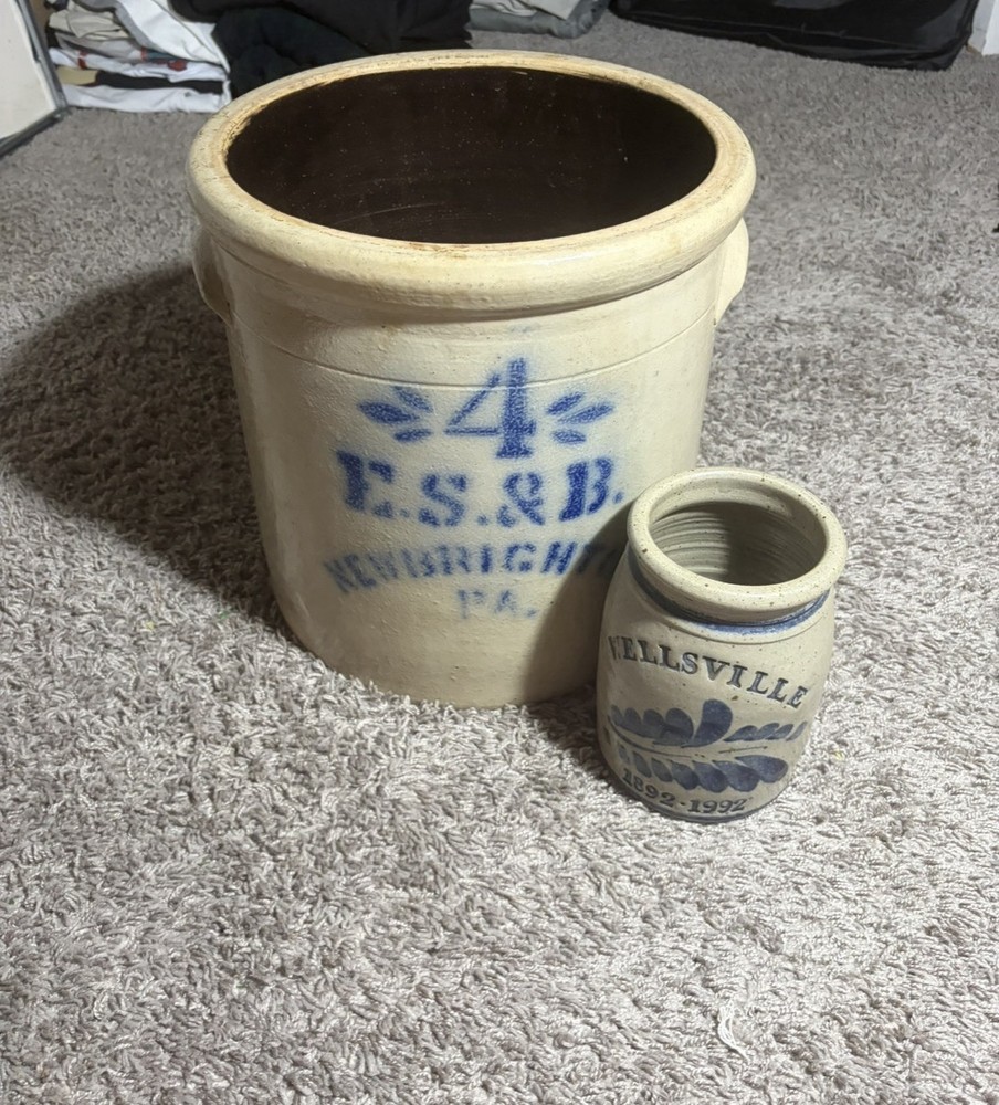 Antique 4 Gallon Stoneware Crock E.S.&B.