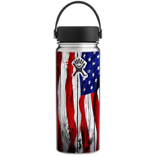 Skin Decal for Hydro Flask 18 oz Wide Mouth / American Flag on Wood