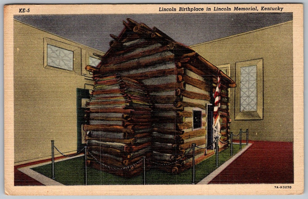 Vtg Postcard Lincoln Birthplace Log Cabin Hodgenville, KY 1940s