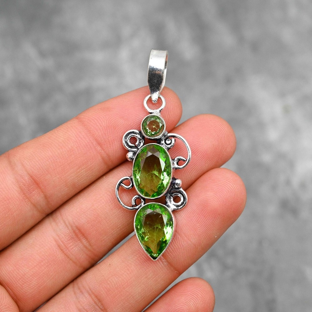 Natural Peridot Gemstone Pendant 925 Sterling Silver Pendant Handmade Jewelry