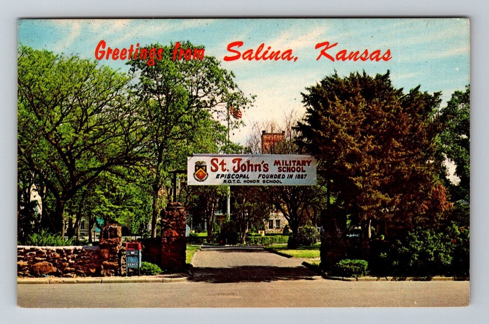 Salina, KS-Kansas, St John's Military School Entrance Gate Vintage Postcard