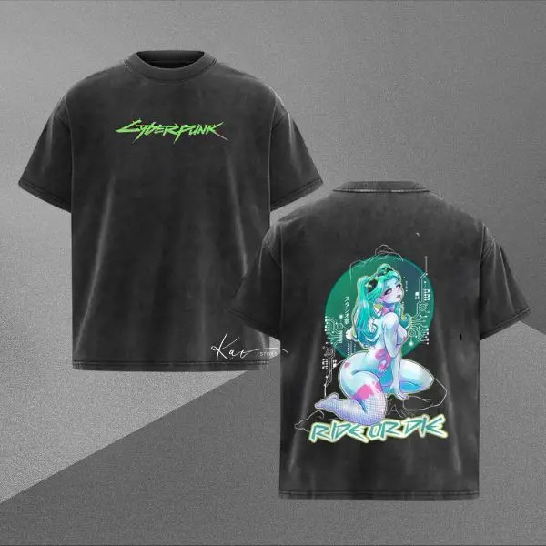 Rebecca Cyberpunk Edgerunners Washed T-shirt, Retro Style Oversized Anime Graphi