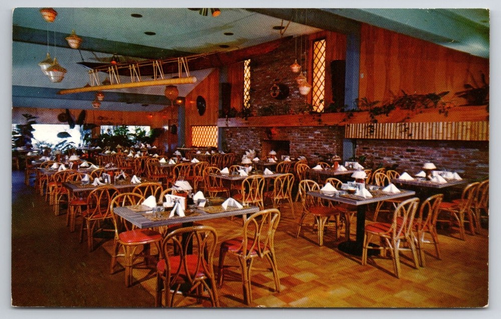 Vintage Coral Reef Restaurant Postcard Sacramento CA Tiki Outrigger Room