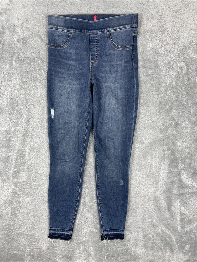 Spanx Jeans Women's M Blue Ankle Skinny Jeggings Distressed Stretch Pants 20203R