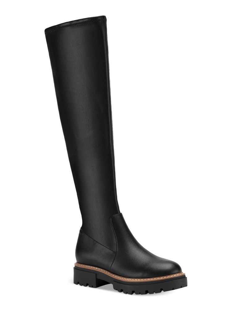 SUN STONE Womens Black Comfort Jacksonn Round Toe Block Heel Riding Boot 6.5 M