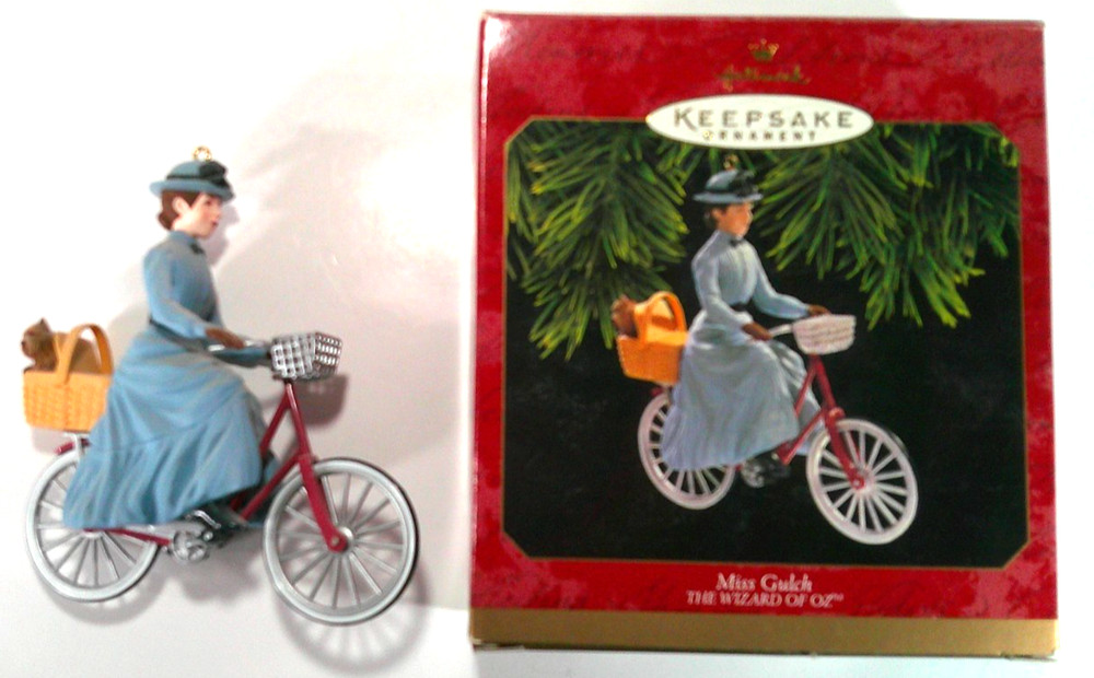 MISS GULCH Wizard of Oz Hallmark Ornament 1997 On Bicycle with Toto in Basket
