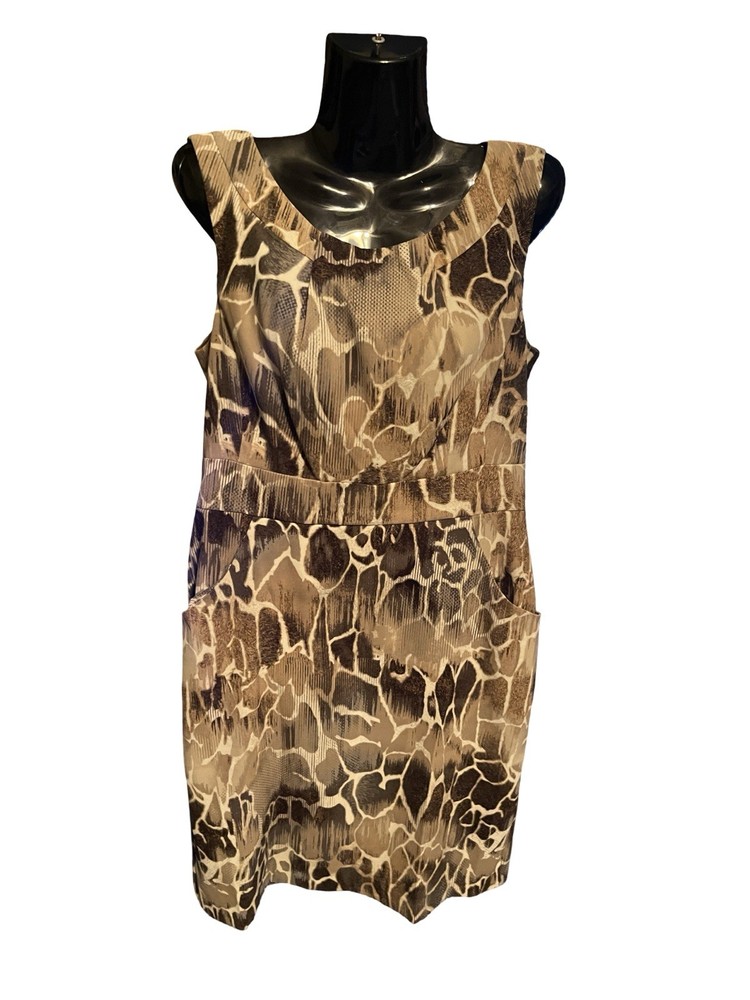 Dressbarn Women’s Sz 10 Giraffe Print Knee Length Sleeveless Tank Boatneck Dress