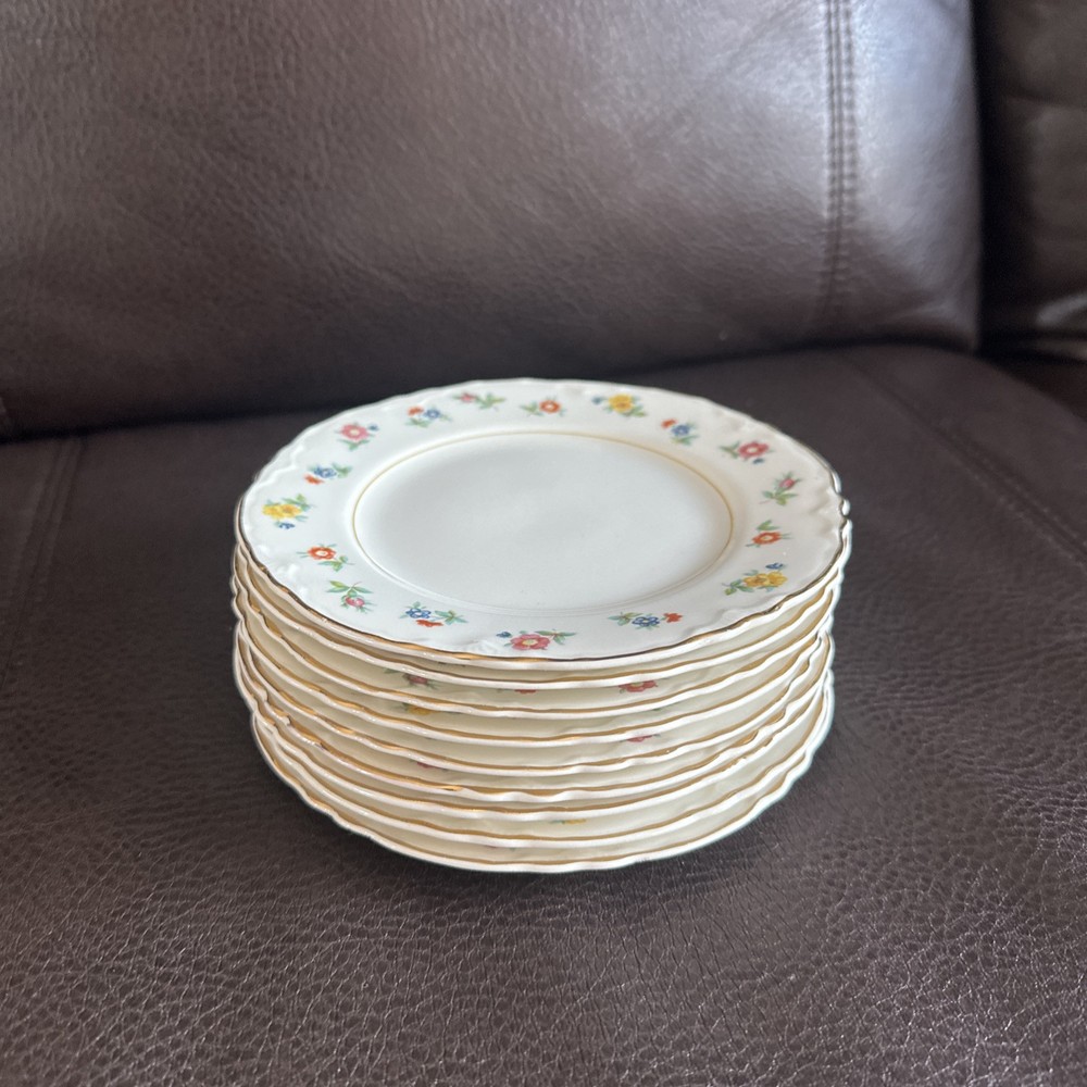 Radisson W.S. George 6” Floral Gold Rim Dessert Bread Plate Set of 9