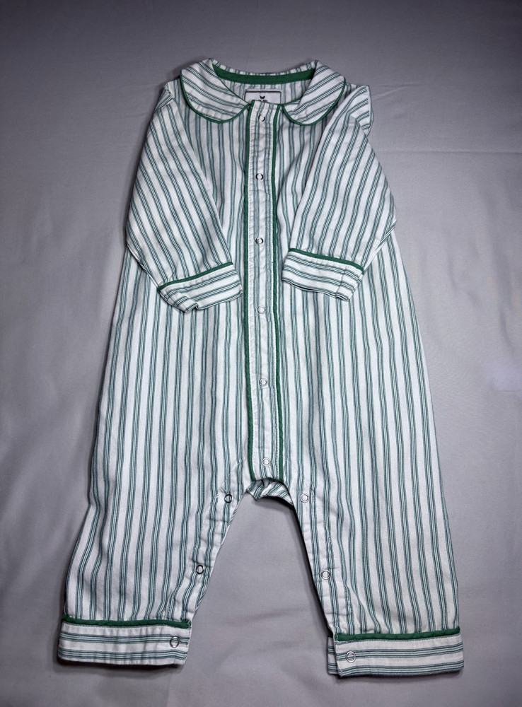 Petite Plume Striped Green White Coverall One-Piece 12/18M Flame Resistant