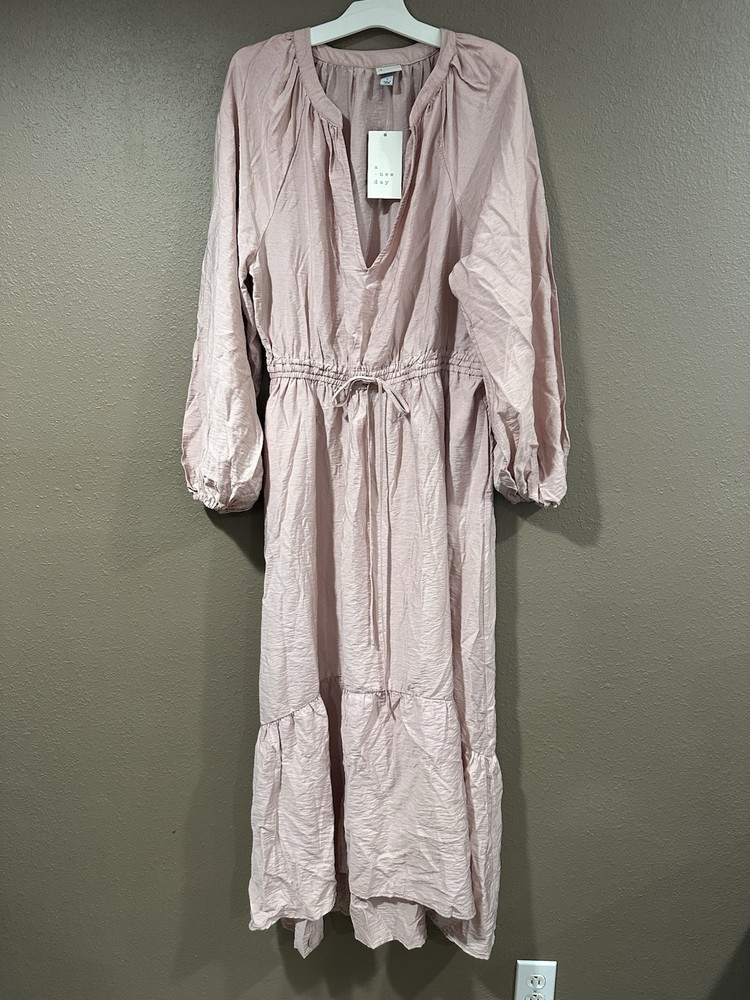Women's Balloon Long Sleeve Tiered Midi Dress Pink A New Day - Size Small - NWT