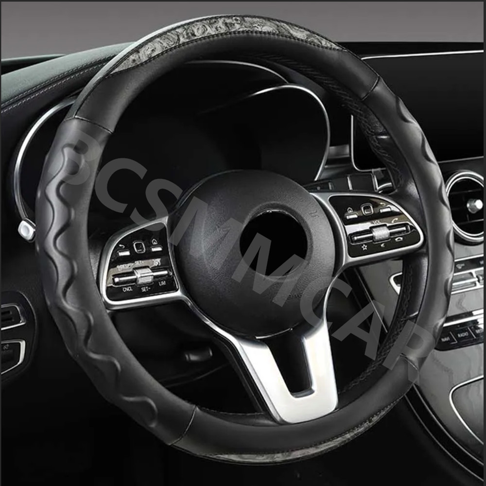 PU Leather Non-Slip Steering Wheel Cover Protector 38cm/15in for Cars