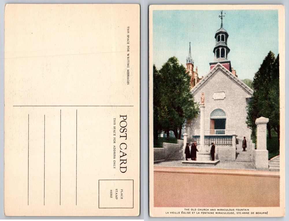Old Church Miraculous Fountain Ste Anne De Beaupre Postcard