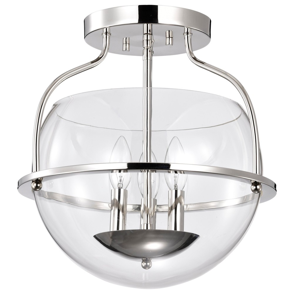 Amado 3-Light Semi Flush Mount Polished Nickel Ceiling Fixture