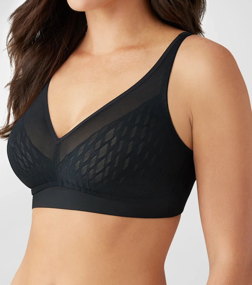 New Wacoal Bra 34DD Elevated Allure Wire Free Bra Wireless 852336 Black