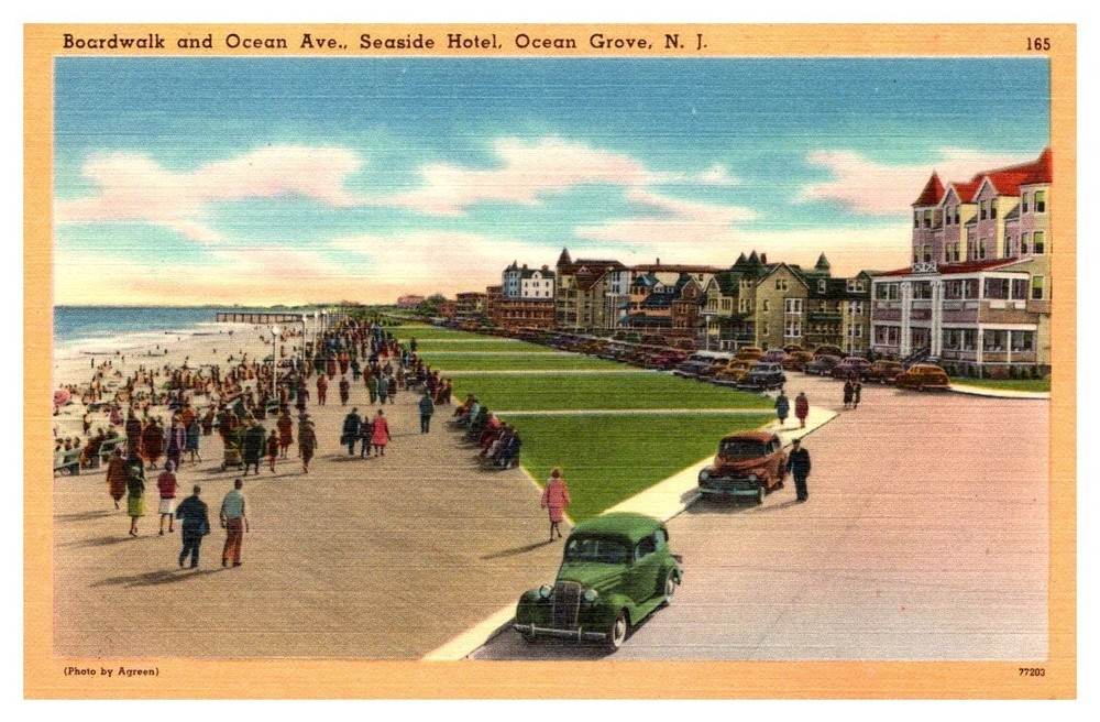 1940s Boardwalk Ocean Ave Seaside Hotel Ocean Grove New Jersey Vintage Postcard