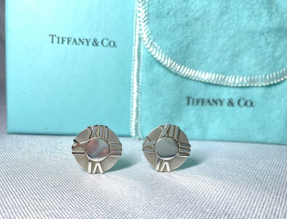 Auth [beautiful] Tiffany Atlas Oval Cufflinks Roman number SV925 Sterling Silver