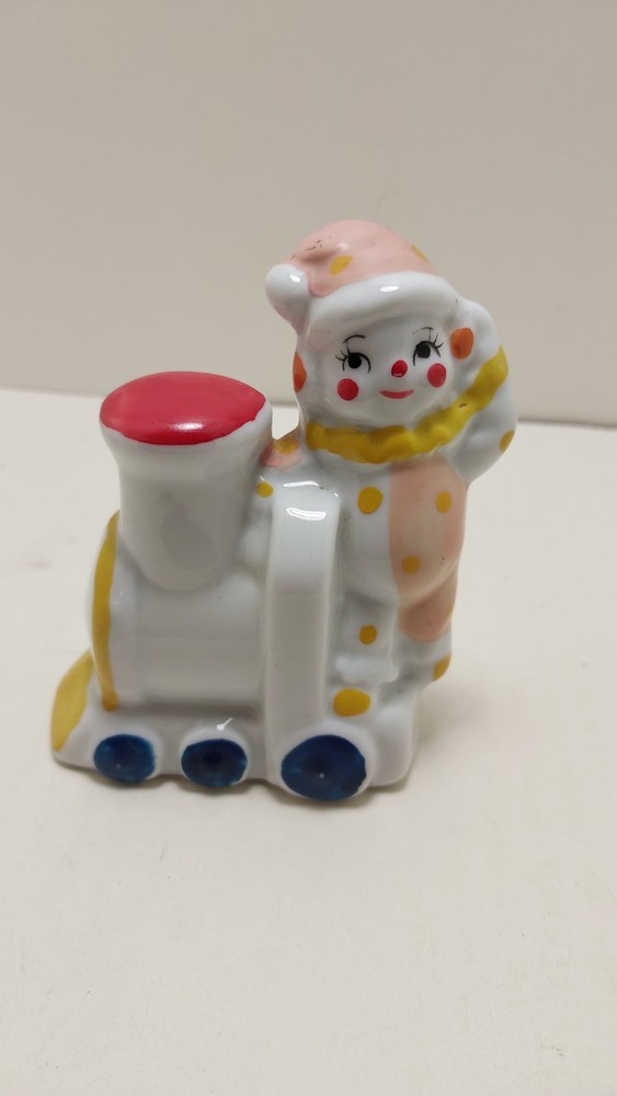 Vintage Porcelain Clown Child With Train Figurine Hand painted