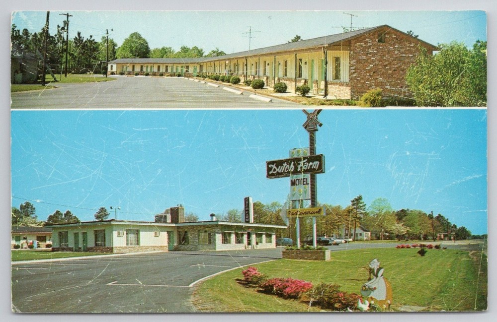 Vintage Dutch Farm Motel Restaurant Sanford NC Postcard 1950s-60s Chrome