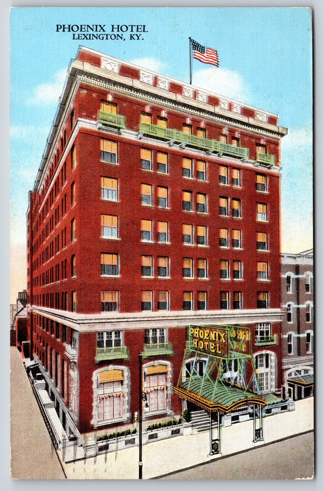 Linen~Air View Phoenix Hotel On Corner Lexington Kentucky~Vintage Postcard