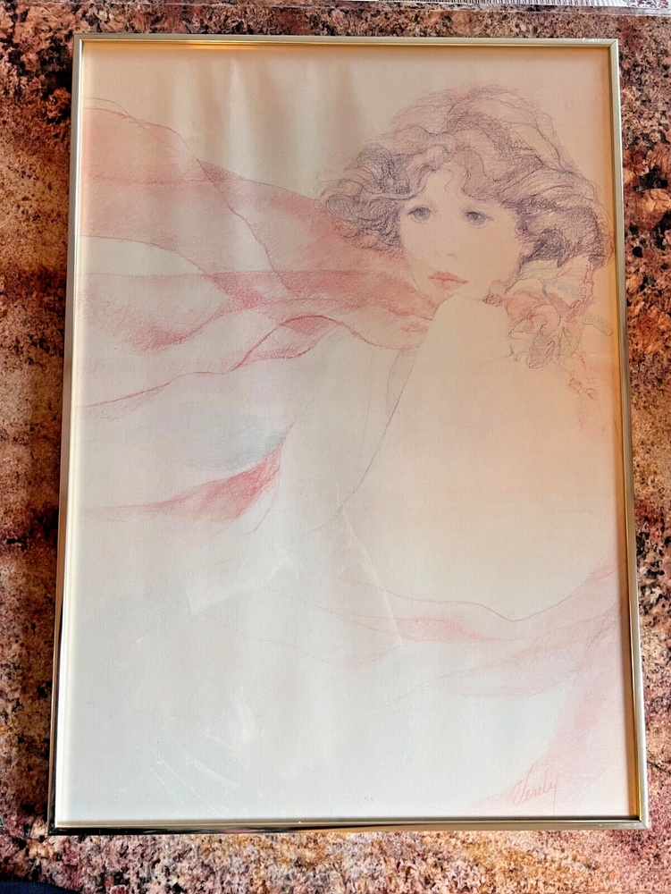 Vintage Verily Metal Framed Poster 20x28 Woman in Scarf Art