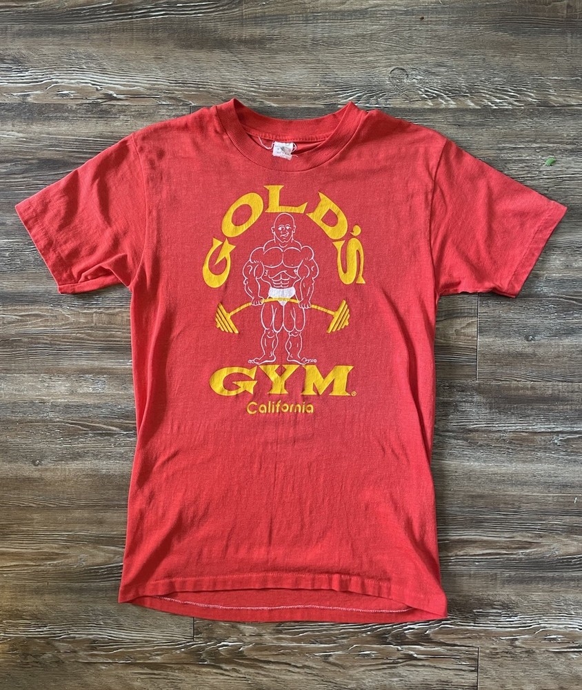 Vintage 80s Gold’s Gym Red T-Shirt- M Bodybuilder Logo Muscle- California