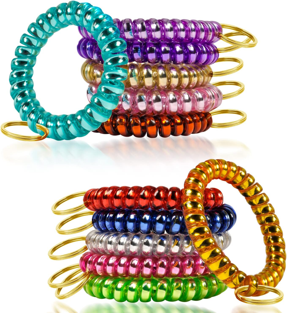 12 Colors Wrist Keychain Plastic Spring Flexible Spiral Wrist Coil Stretchable