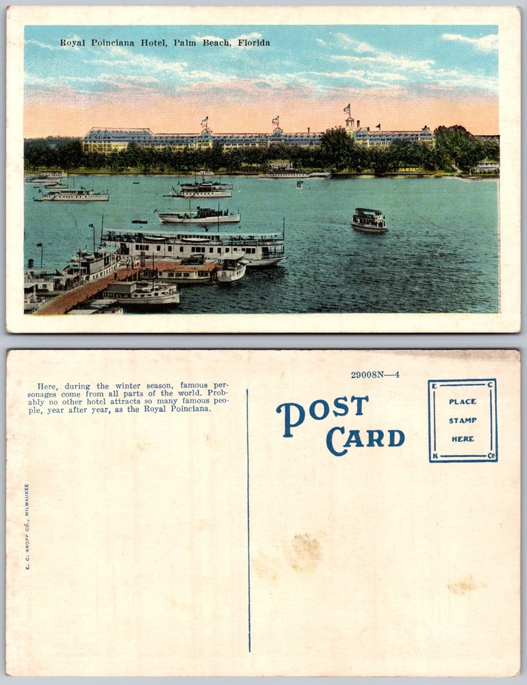 Royal Poinciana Hotel Palm Beach Florida Boats Postcard