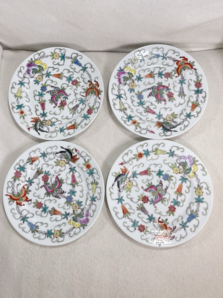 Vtg Set 4 Jingdezhan Chinese 7” Salad/ Dessert Plates Handpainted