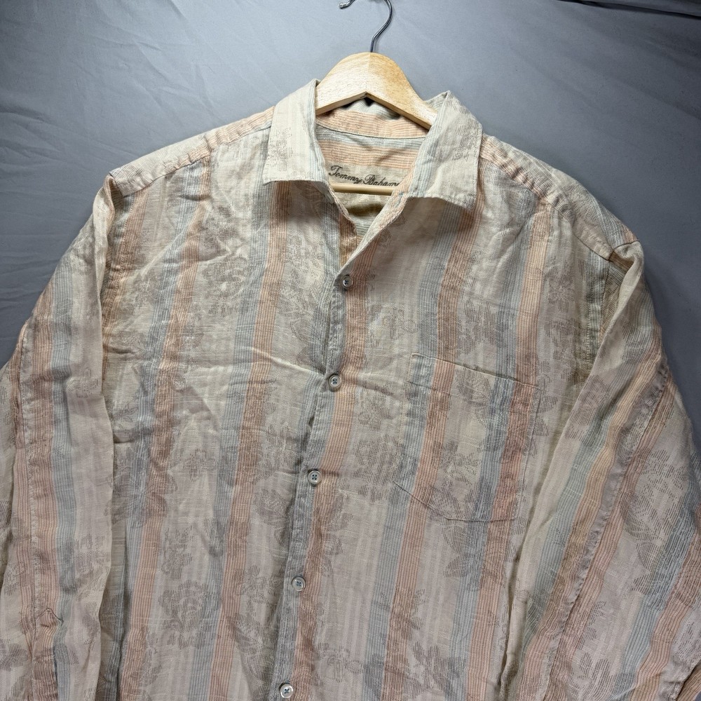 Tommy Bahama Shirt Mens Medium Linen Hawaiian Floral Long Sleeve Button Up