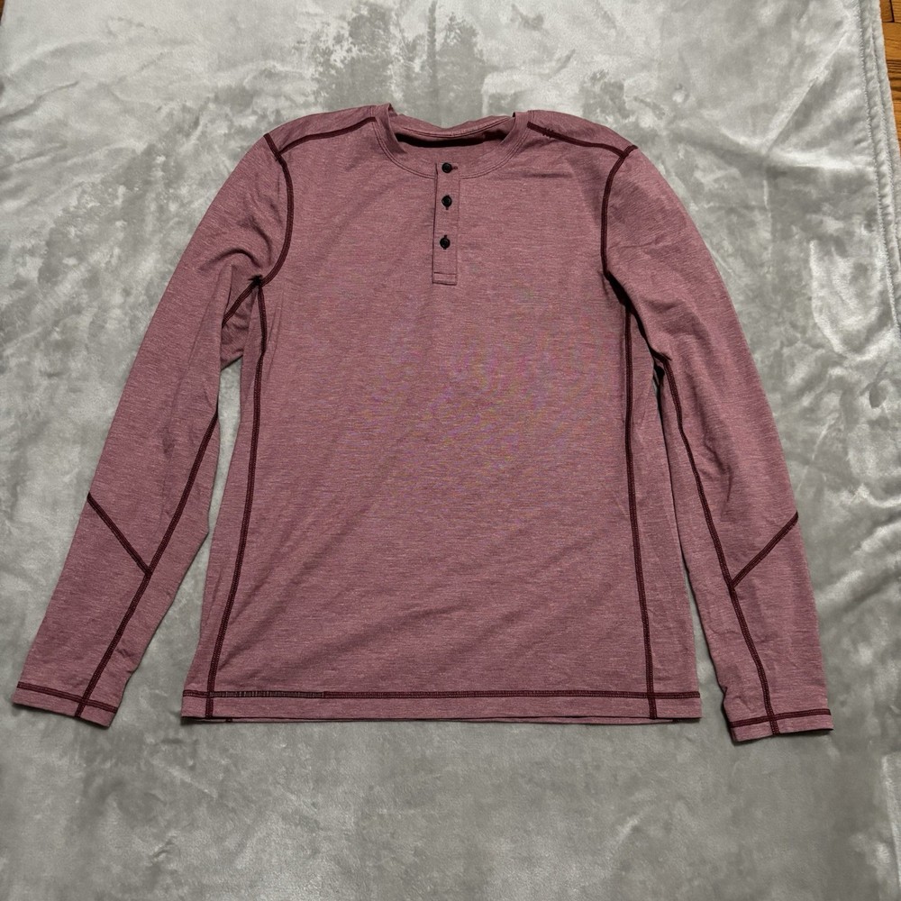 Lululemon Men's The Henley Long Sleeve Shirt Red Lightweight Stretch Size Medium