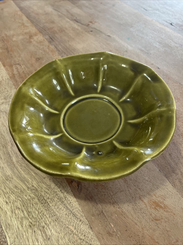 Vintage Mccoy Flower Shaped Pottery Ceramic Serving Dish Olive Green Bowl 7.5”