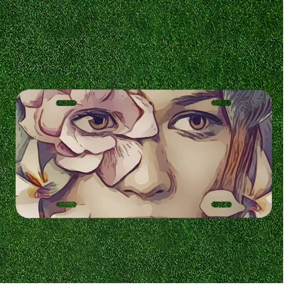 Custom Personalized License Plate Auto Tag With Women With Flower Over Eye Art