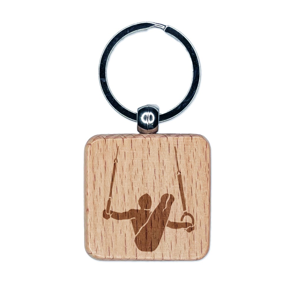 Artistic Gymnastics Still Rings Engraved Wood Keychain Charm