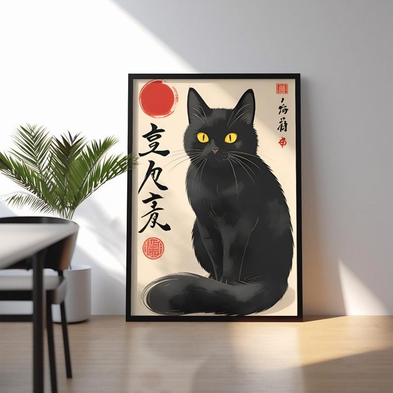 Japanese Cat Poster, Cat Lovers Gift, Japanese Cat Art Print, Japanese Vintage