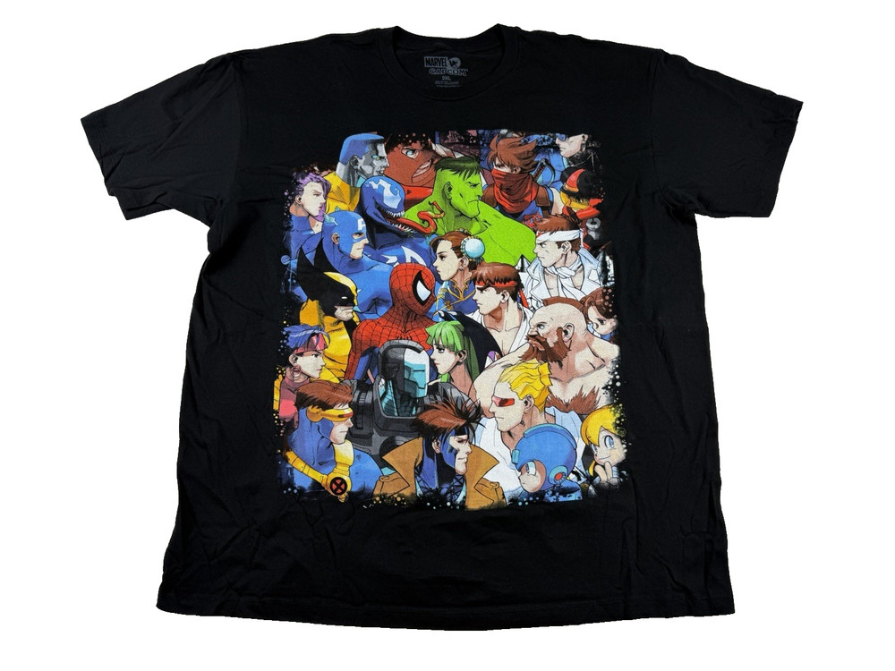 Marvel VS Capcom T Shirt Mens 2XL Black Graphic Siper-Man Hulk Ryu Mega Man