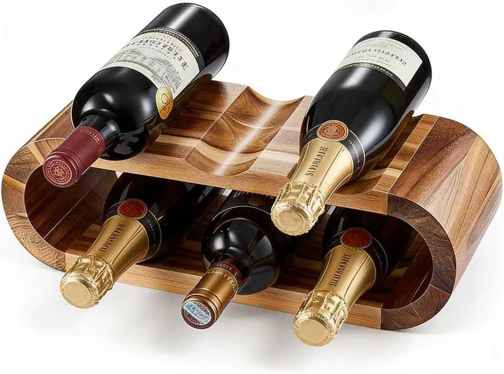Classic Wooden Wine Rack – 6-Bottle Acacia Wine Holder Stand – Freestanding Wine