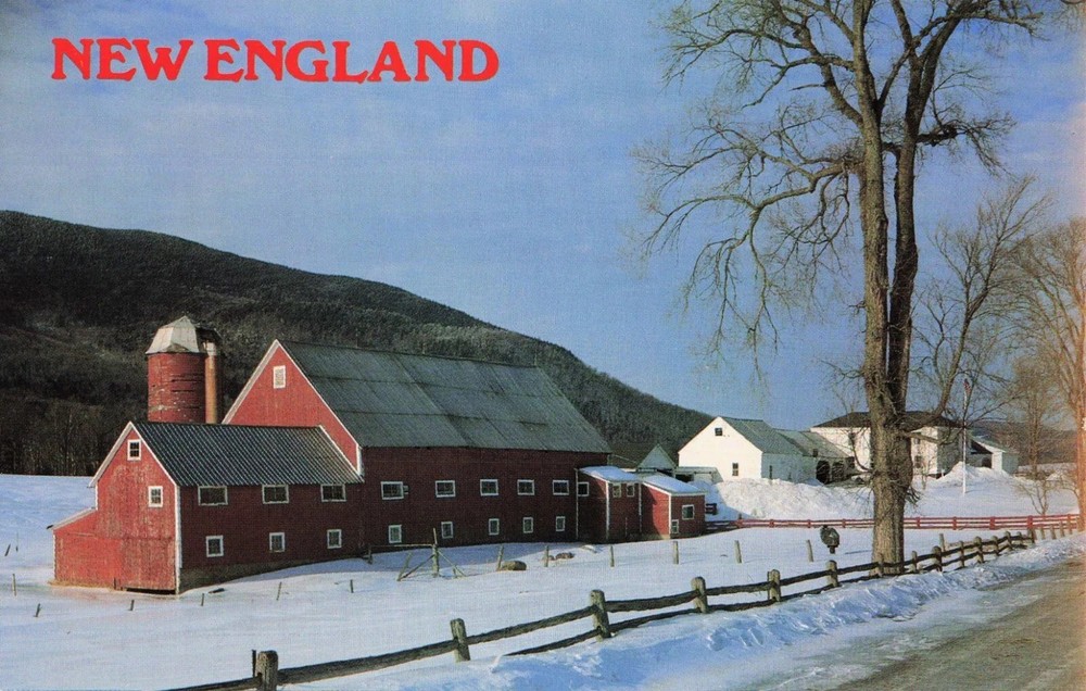 Winter Farm Scene in Connecticut CT New England - Postcard